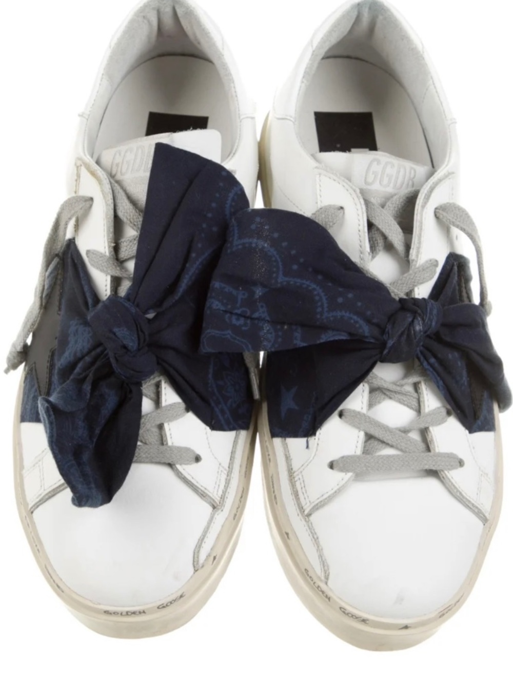 Golden Goose Hi Star Leather Sneakers White Navy Star Scarf Laces EU 38 US 8